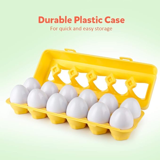 Coogam Matching Eggs 12 pcs Set Color & Shape Recoginition Sorter Puzzle for Toddlers Easter Travel Game Early Learning Educational Fine Motor Skill Montessori Gift for Year Old Kids