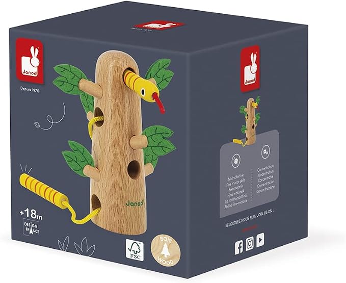 Janod - Tropik Lace-Up Tropical Tree - Wooden Early-Learning Toy - Educational Toy: Fine Motor and Concentration Skills - Water-Based Paint - 18 Months + J08265 | Builds Fine Motor Skills - Improves Concentration - Safe Water-Based Paint - Educational ...