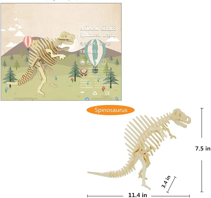 3D Wooden Dinosaur Puzzle, 3 Piece Set Wood Dino Skeleton Model Puzzle | Wooden Crafts Assembly 3D Puzzle, STEM DIY Brain Teaser Puzzle