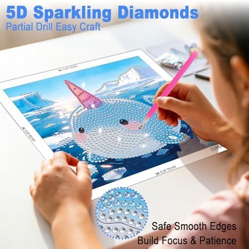 DOZEEZOP 12-Pack Small Diamond Art Kits for Kids 6-12, Water-Animals 7"x7" | 5D Diamond Painting, Partial Round & Special Drills, Desktop & Wall Decor, Beginner DIY Craft, Stress Relief Gift