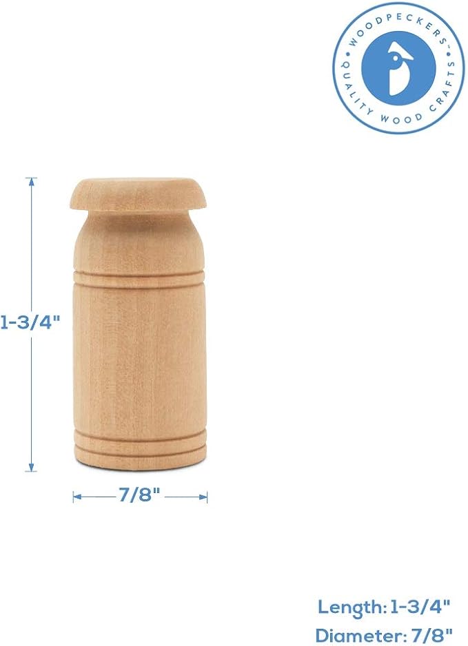 Wooden Milk Can, 1-5/8 inch, Pack of 10, Small Unfinished Cargo Drums, Perfect for Miniatures, Scale Models, Mini Train Making or Woodworking Craft Projects, by Woodpeckers
