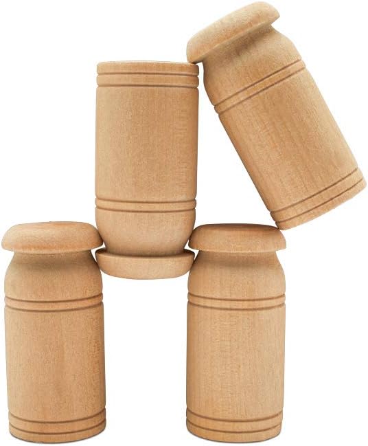 Wooden Milk Can, 1-5/8 inch, Pack of 10, Small Unfinished Cargo Drums, Perfect for Miniatures, Scale Models, Mini Train Making or Woodworking Craft Projects, by Woodpeckers
