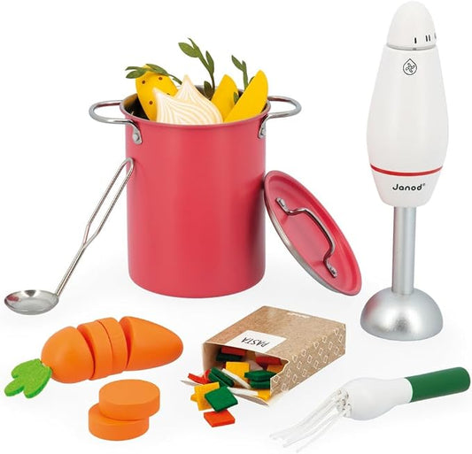 JANOD J06634 Children's Soup Set - 43 Accessories - FSC Wood, Cardboard and Felt - Imitation Toy - from 3 Years, Multi-Coloured