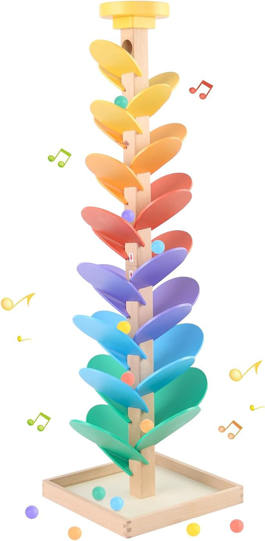 Wooden Marble Run for Kids 4-8 Music Tree Montessori Color Sorting Toys 3-5 | Wood Music Tree Toys Marble Ball Run Boys Girls Learning Color Sorting Game Birthday Gift