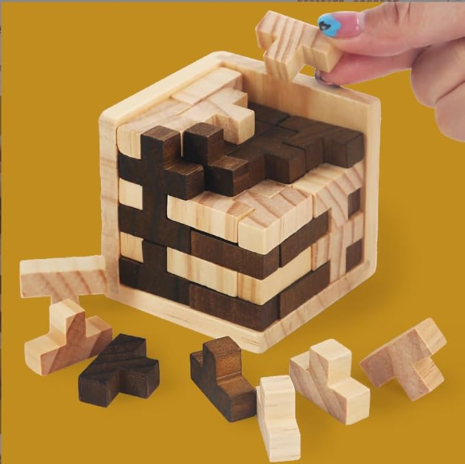 Ahyuan Wooden Brain Teaser Puzzle Cube Wooden Puzzles T-Shaped Jigsaw Logic Puzzle Educational Toy for Kids and Adults by AHYUAN (Brown and Natural)