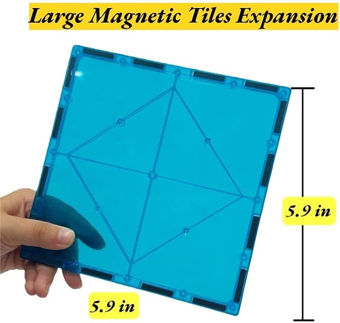 Large Magnetic Tiles Set 4 Piece Square Shape Building Blocks for STEM Learning & Fun Kit for Kids, Educational Playset for Boys & Girls 3+, Construction Toy Magnetic Tiles Square Only, Expansion Set