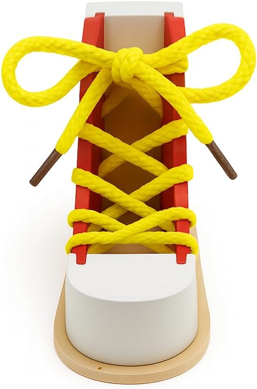 Shoe Tying Practice For Kids Wooden Board Learn To Tie Lacing Toy RED