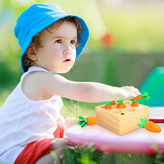 Wdmiya Montessoritoys for 1 Year Old, Wooden Toys Developmental | Shape Sorting & Matching Puzzle Carrots Harvest Game, Birthday Gifts for Boys and Girls, Christmas