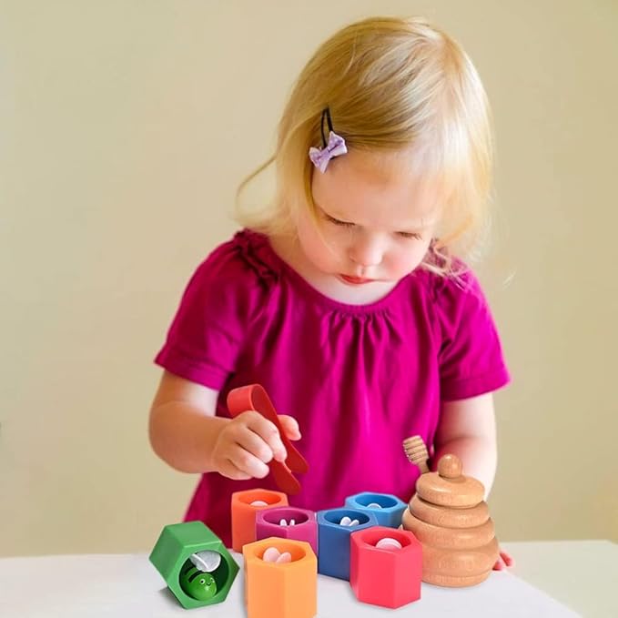 Sorting Stacking Wooden Toys for Toddlers, Bee Hive Toy | Montessori Sensory Bin Tools Toys, Fine Motor Skill Toys Early Learning Preschool Educational Gift for Kids
