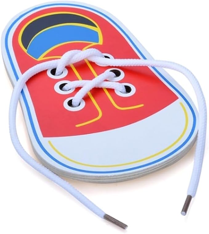 Labriciyon 1Pc Red Shoes Learning Decor Kits,Learn to Tie Your Own Shoes,Practical Learning Decor for Person,Training Board Early Wooden Threading Lacing Craft Kits,Drawing Kits,Arts and Crafts