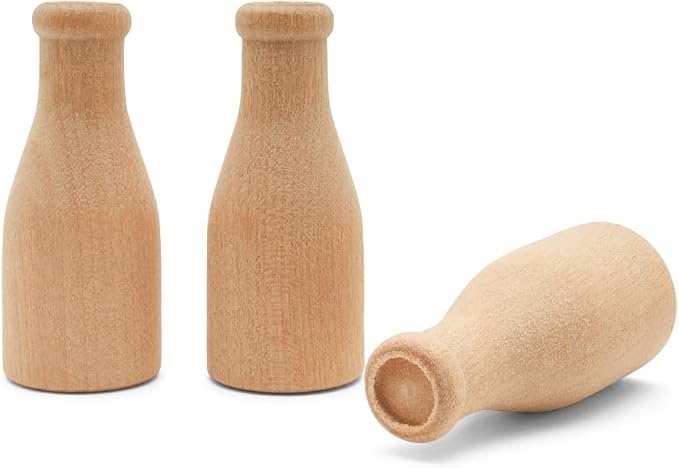 Wooden Milk Bottle, 2 inch, Pack of 50, Small Unfinished Cargo Drums, Perfect for Miniatures, Scale Models, Mini Train Making or Woodworking Craft Projects, by Woodpeckers