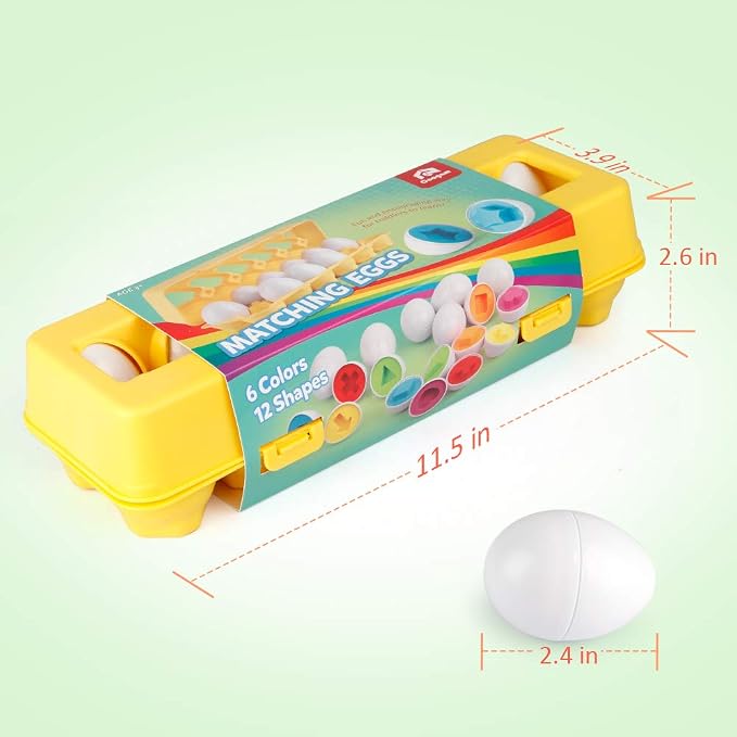 Coogam Matching Eggs 12 pcs Set Color & Shape Recoginition Sorter Puzzle for Toddlers Easter Travel Game Early Learning Educational Fine Motor Skill Montessori Gift for Year Old Kids