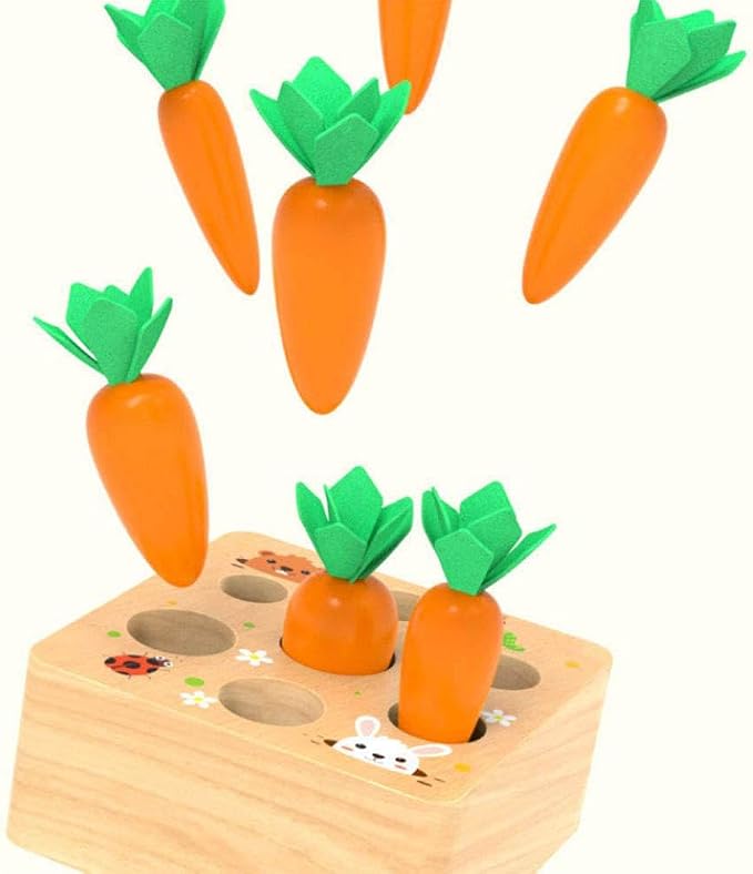 Ancaixin Montessori Toys for Babies 6-12 Months, Wooden Toys for 1 Year Old | Educational Carrot Harvest Toy for Toddlers, Shape Sorting Matching Puzzle, Developmental Birthday Gifts for Boys and Girls