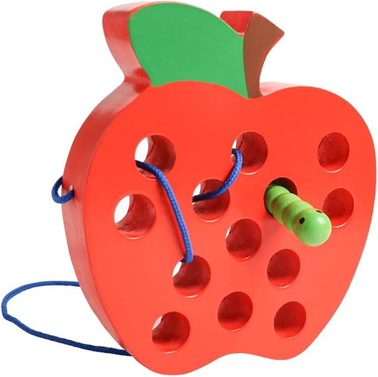 JCREN Wooden Lacing Apple Threading Toys Wood Apple Block Puzzle Travel Game Toys Early Learning Fine Motor Skills Montessori Educational for Baby Toddlers Kids 3 4 5 Years Old