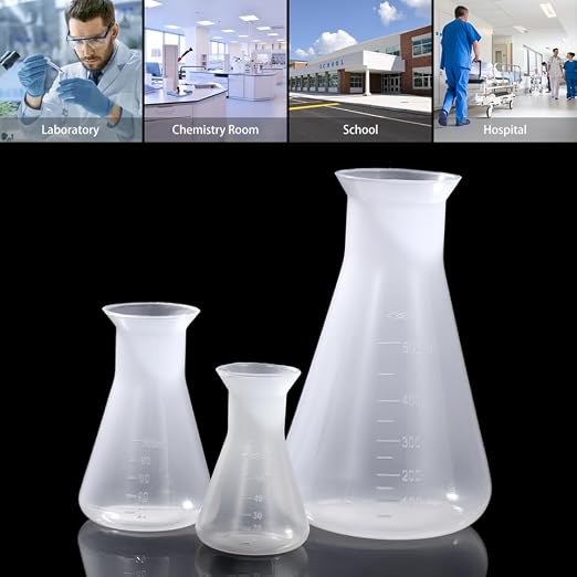 Hemobllo 3pcs Plastic Erlenmeyer Flask Set, Shatterproof Graduated Conical for Science Labs & STEM Education, Clear Plastic Chemistry Flask for Kids' Experiments & Classroom Supplies