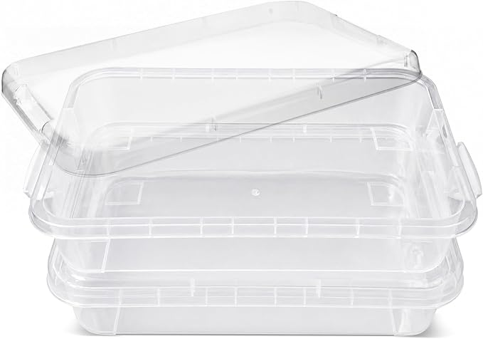 Sensory Bin Sand Tray with Lid for Toddlers 2 Pcs 15in Portable Sandbox Toy Large Plastic Tray for Kids 3 4 5 6 Fill with Sand, Water, Beads, and More (2 Transparent)