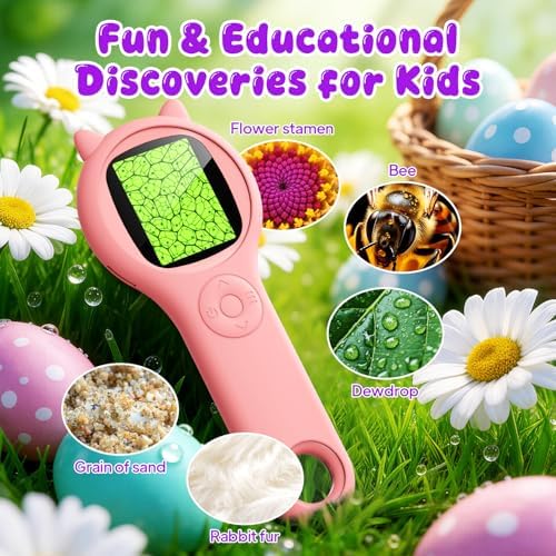 Kids Microscope for Girls, 500X Portable Digital Microscope with 2" IPS Screen, Cute STEM Learning Toy, Birthday Gift for Girls Age 5-12 (Pink) (Pack of 3)