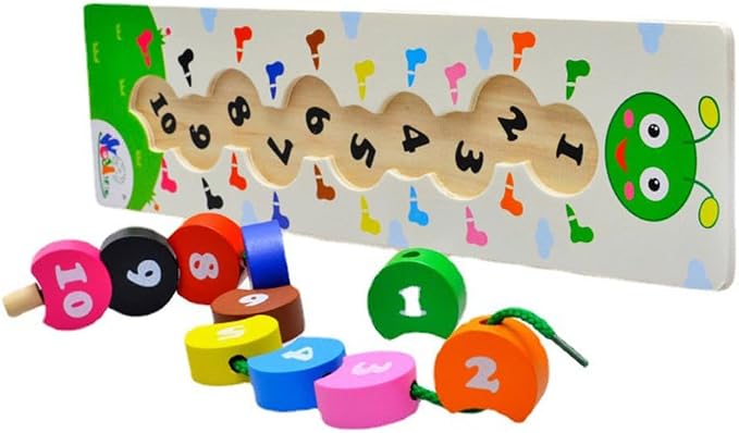 Montessori Caterpillar Number Beads, Wooden Threading Toy for Fine Motor Skills