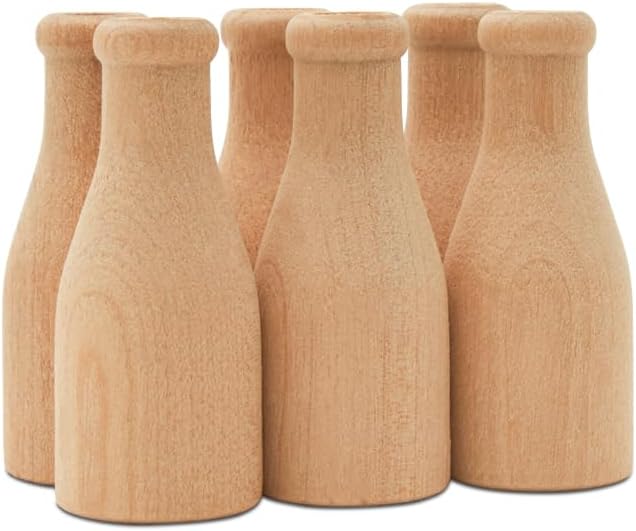 Wooden Milk Bottle, 2 inch, Pack of 25, Small Unfinished Cargo Drums, Perfect for Miniatures, Scale Models, Mini Train Making or Woodworking Craft Projects, by Woodpeckers
