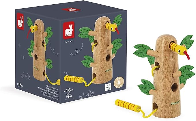 Janod - Tropik Lace-Up Tropical Tree - Wooden Early-Learning Toy - Educational Toy: Fine Motor and Concentration Skills - Water-Based Paint - 18 Months + J08265 | Builds Fine Motor Skills - Improves Concentration - Safe Water-Based Paint - Educational ...