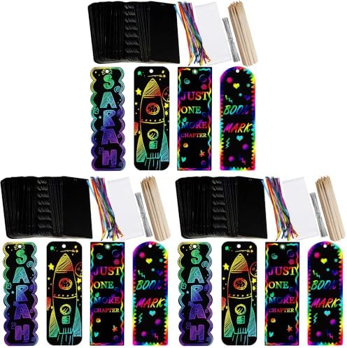 Supla 36 Sets 4 Style Magic Scratch Rainbow Bookmarks Making Kit for Kids Students Party Favor Scratch Paper DIY Bookmarks Bulk with Scratching Tools Satin Ribbons for Classroom Activities (Pack of 3)