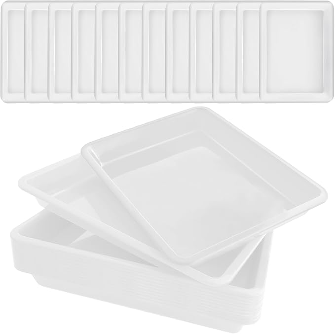 12 Pack Plastic Art Trays,Activity Crafts Tray,Stackable Serving Tray for Kids DIY Projects,Painting,School,Home,Beads(White)