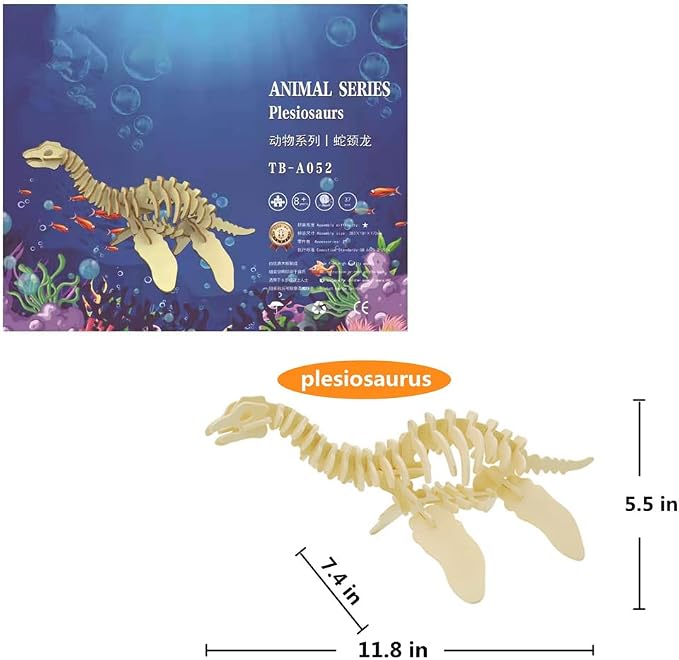 3D Wooden Dinosaur Puzzle, 3 Piece Set Wood Dino Skeleton Model Puzzle | Wooden Crafts Assembly 3D Puzzle, STEM DIY Brain Teaser Puzzle