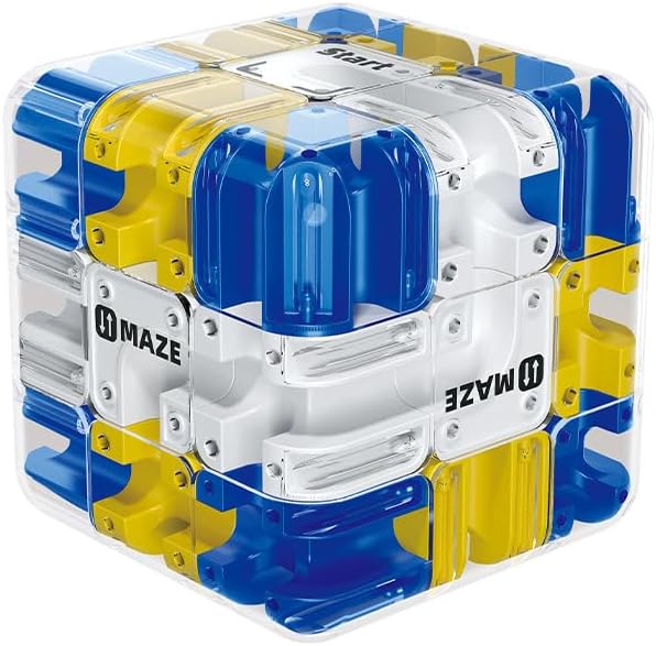 3D Rolling Ball Maze Cube & Marble Maze Puzzle - Large Labyrinth Brain Teaser Toy for Kids Ages 4-8, 8-12 & Adults. Challenging 3D Puzzle Game. Best Travel Birthday Gift (Blue)