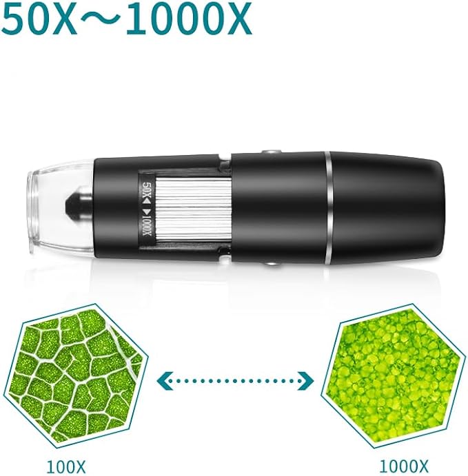 Handheld Digital Microscope Wireless Portable for Kids Adults 50x-1000x Magnification with 360 Rotate Stand Compatible with iOS/Android iPhone, iPad
