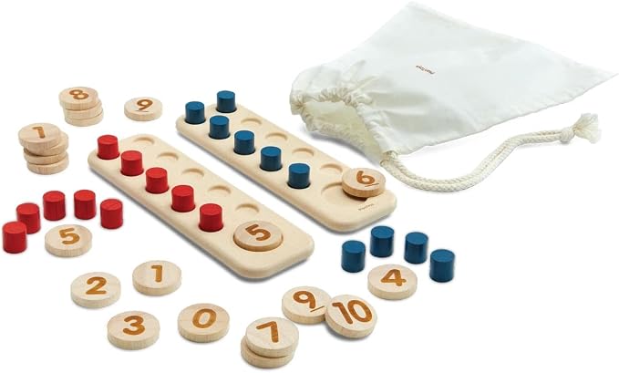 PlanToys® Wooden Counting Peg Board Montessori Math Learning Kids Toy Set | wooden counting peg board, montessori math learning, counting addition number sense, early arithmetic logical thinking, kids