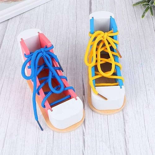 Mikily's Learn to Tie Shoes for Kids - Wooden Lacing Toy Shoe Tying & Practice Kit - Knot Tying Tool, Pick&blue