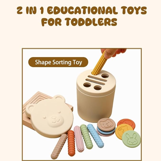 Shape & Color Sorting Toys for Baby Soft Silicone Sensory Toy Kids Activities Game Shape Sorter Fine Motor Skills Toys Travel Gift for Boys and Girls Educational Learning Toy Cartoon Animal Design