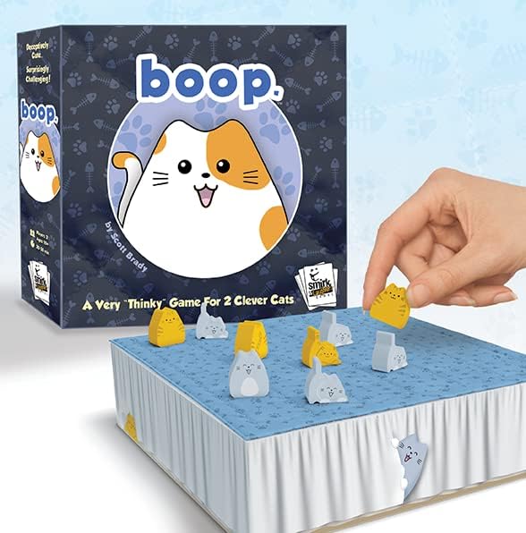 Smirk and Dagger BOOP 2-Player Cat Strategy Board Game | Place Kittens on the Quilted Bed Board Without Getting Booped Off, 32 Wooden Cat Pieces, 20-30 Minutes, Ages 10+