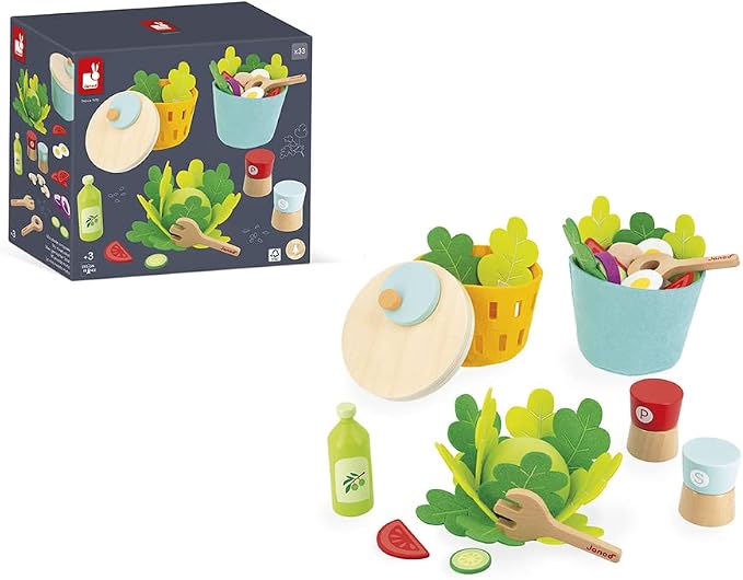 Janod - My Mixed Salad - 33 Piece Pretend Play Kitchen Set - 3 Years + J06595 | Ideal for Toddlers - Enhances Imaginative Play - Fake Food Cooking Toys - Perfect Birthday Gift for Kids 3 and Up