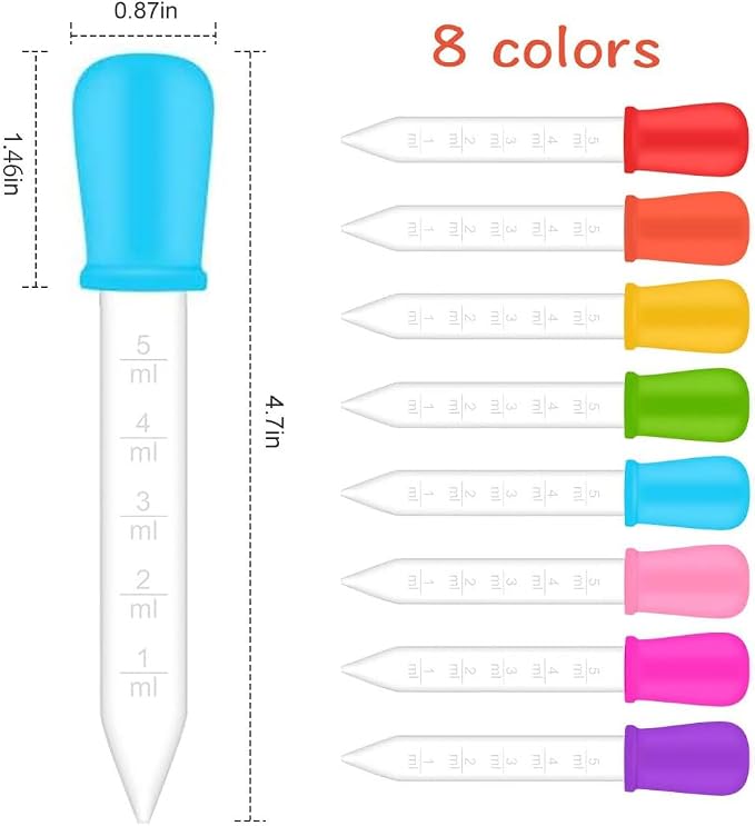 Colorful Eye Dropper, 10 PCs Silicone and Plastic Droppers with Bulb Tip, Sensory Bin Tools, Droppers for Kids Crafts and Gummy Making, Kids Candy Mold - 10 Colors