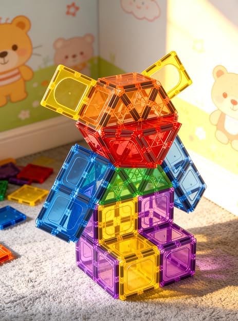 60 PCS Magnetic Building Tiles Kids Toys STEM Magnetic Blocks Sensory Toys | Kids Games Magnetic Tiles Magnet Toys for Boys Girls Aged 3+, Kid Brain Development Preschool Kindergarten Toddler Toy
