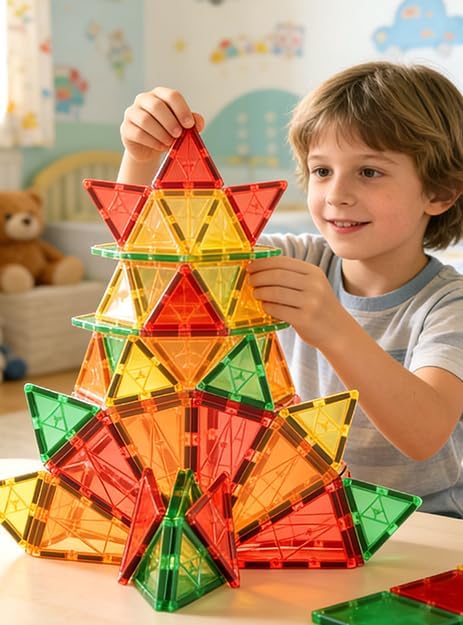 60 PCS Magnetic Building Tiles Kids Toys STEM Magnetic Blocks Sensory Toys | Kids Games Magnetic Tiles Magnet Toys for Boys Girls Aged 3+, Kid Brain Development Preschool Kindergarten Toddler Toy