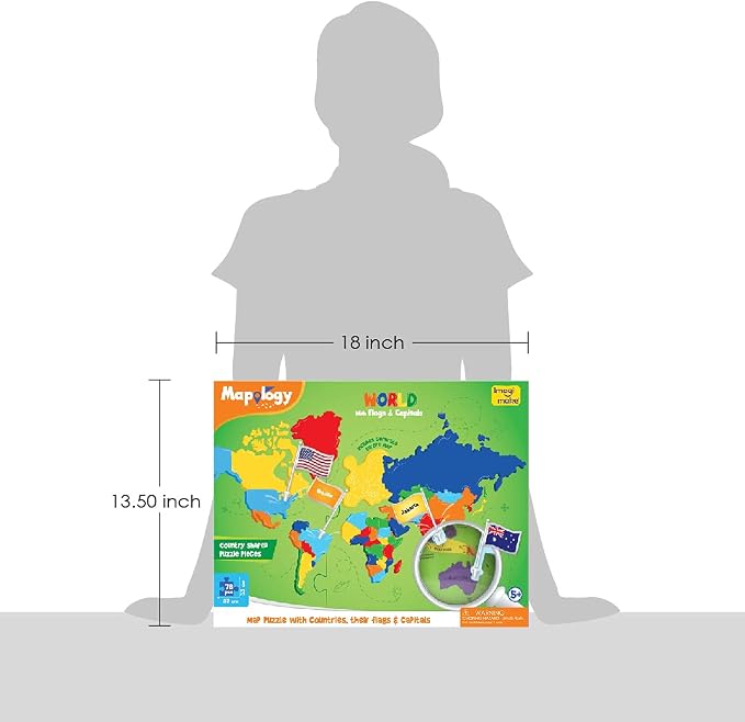 Imagimake Mapology World Map Puzzle - Includes Country Flags & Capitals | Fun Jigsaw Puzzle Kids Ages 5-8 | Educational Toys for Ages 8-13 | Geography Gifts for Girls & Boys 5, 6, 7, 8, 9, 10, 11, 12 | Fun Educational Jigsaw for Kids, Back to School Gi...