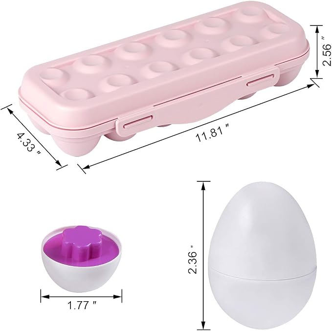 Hhyn Color Shape Matching Eggs, Pink, 12 Eggs | Preschool Learning Educational Sorting, Easter Eggs Toys Gift, Recognition Skills for Kids Boys Girls with Eggs Holder
