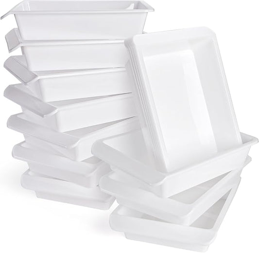 Yopay 15 Pack Plastic Art Tray for Classroom, White Craft Trays for Kids, Paper Organizer Bins, Activity Organizer Serving Tray for DIY Projects, Painting, Beads, Slime Sensory Toys