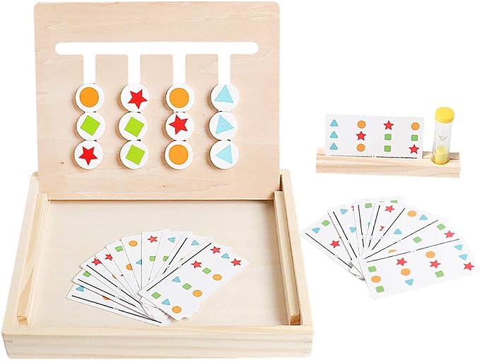 Montessori Learning Toys Slide Puzzle Color and Shape Matching Logic Puzzles for Kids, Preschool Educational Wooden Brain Teasers Toy for Child Kids Age 3 4 5 6 7