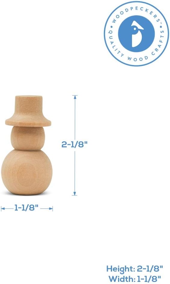 Snowman Peg Dolls 2-1/8 inch, Pack of 50 Wooden Peg Dolls for Christmas Crafting, Nativity Scenes, Holiday Decorations, by Woodpeckers