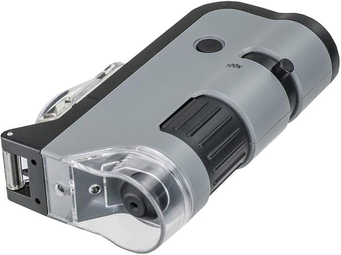 Carson MicroFlip 100x-250x, LED UV Pocket Microscope with Smartphone Clip, STEM Education (MP-250) | STEM Handheld Microscope with Smartphone Adapter Clip for Digiscoping, Flip Down Slide Base (MP-250)