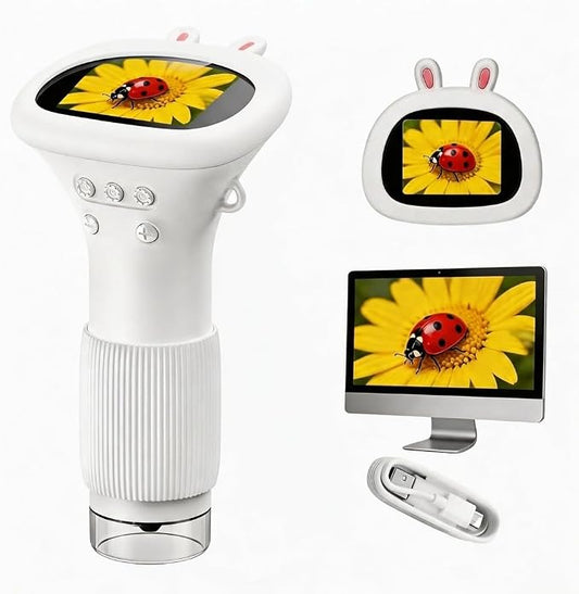 Kids Microscope with 50X-1000X Zoom, Lightweight Educational Toys Microscope for Kids to Explore Nature, Handheld Microscope with 2" Screen for School and Outdoor Travel （White）
