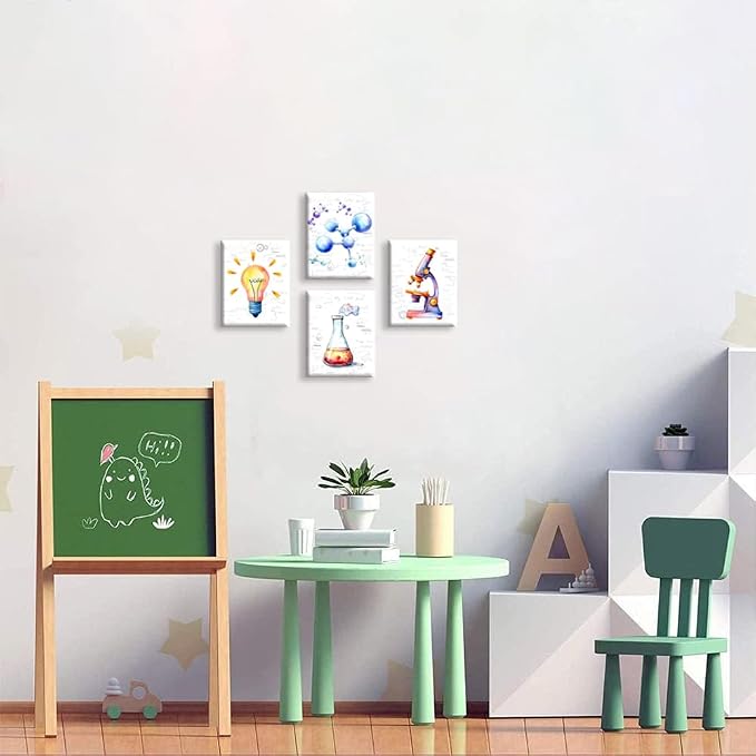 Chemistry Wall Art Colorful and Fun Science Exploration Decor 10X8 Inch | Lab,Kids Playroom,Bedroom,Classroom,Bulletin Board Decoration,Set of 4