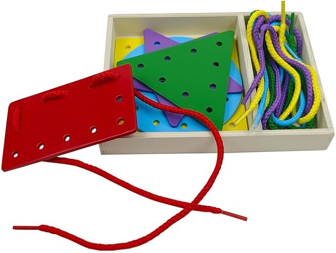 5 Pcs Double-Sided Shape Panels Wooden Threading Toy Lacing Cards for Toddlers, Lacing Shapes, Educational and Learning Montessori Activity for Kids (Triangle)