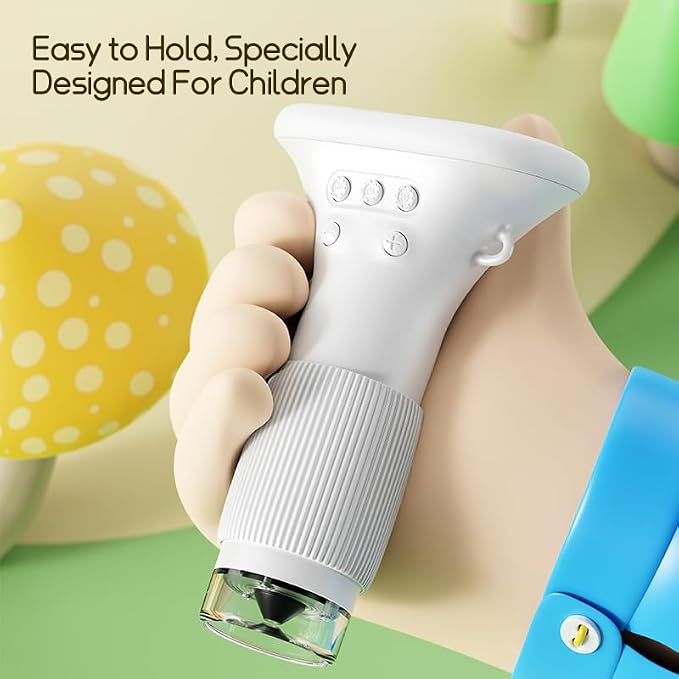 Kids Microscope with 50X-1000X Zoom, Lightweight Educational Toys Microscope for Kids to Explore Nature, Handheld Microscope with 2" Screen for School and Outdoor Travel （White）