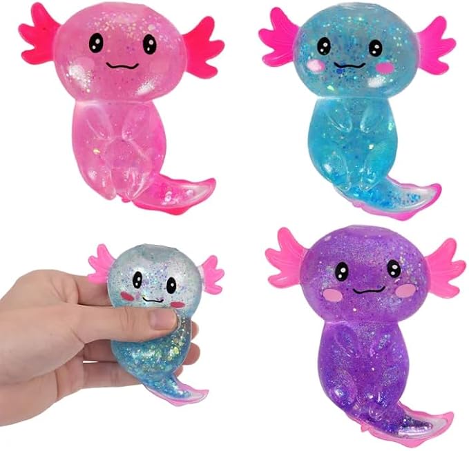 Axolotl Squishy Stress Ball, Soft TPR Slow Rising Squeeze Toy, Cute Axolotl Fidget Toy for Stress Relief, Anxiety Calming Sensory Toy for Kids Adults