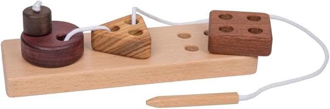 Montessori Wooden Lacing Toys for Toddlers 3 4 5 Year with Base – 3 Shapes: Circle, Triangle, Square – Educational Threading Puzzle for Preschool Fine Motor Skills,Travel Activity Toy(3 Natural Woods)