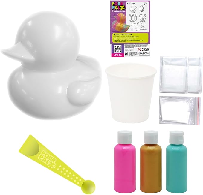 Paint Pour Duck DIY Paint Pouring Art Kit for Kids & Adults, Collectible Duck Figure Craft Set, Paint Your Own DIY Art Activity Kit with Acrylic Paints, Ages 5+, Golden Dream